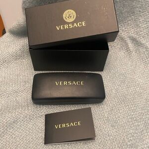 Versace Black SUNGLASS Case with Gold Lettering case and box and pamphlet